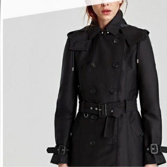 EUC BCBG black double breasted trench coat sz L - Picture 7 of 7